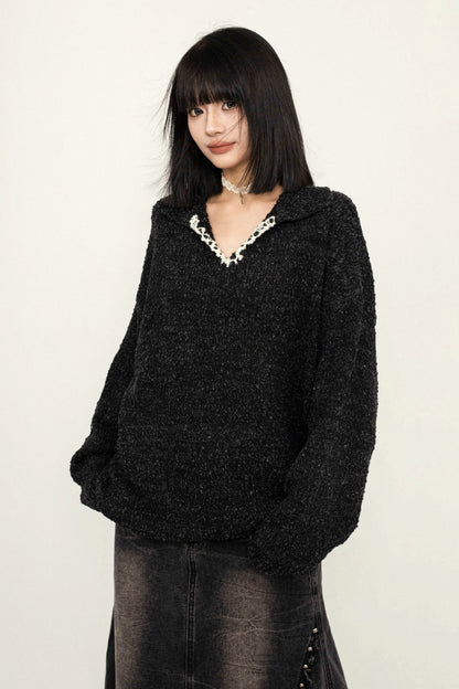 Korean Simple Loose Knit Hoodie