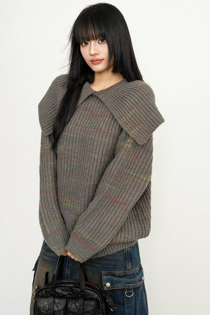 Wide Collar College Knit Sweater