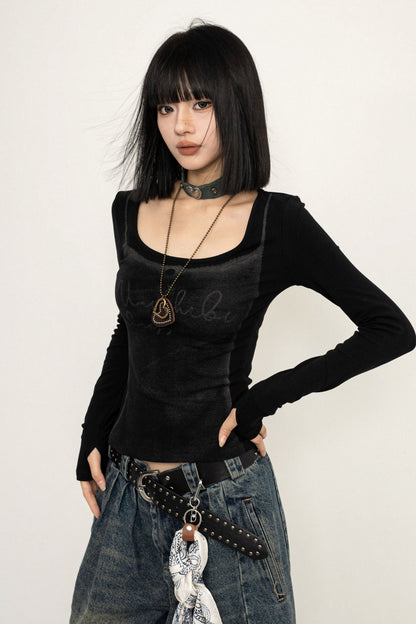 Trendy Black Slim Long Sleeve Top