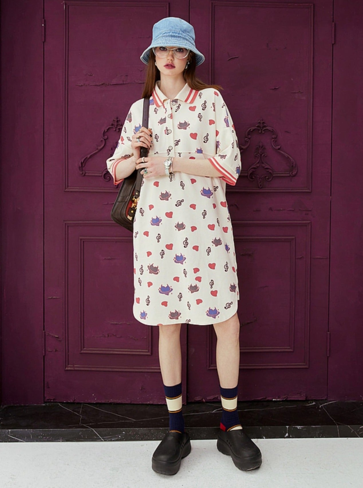 Polo Neck Print T-Shirt Dress