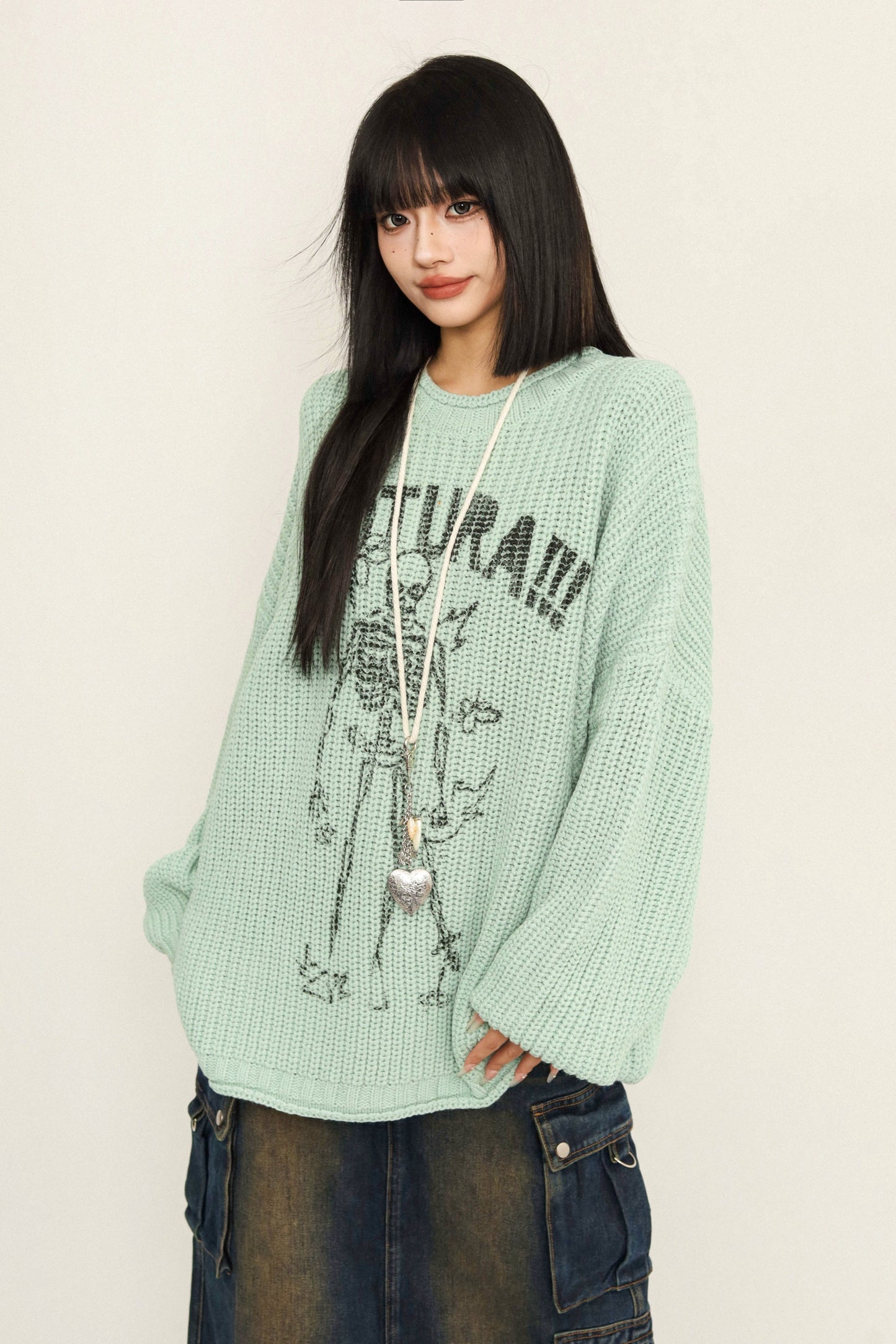 Slouchy Wool Knit Crew Neck Sweater