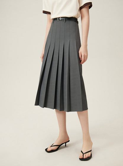 A-line High Waist Pleated Long Skirt