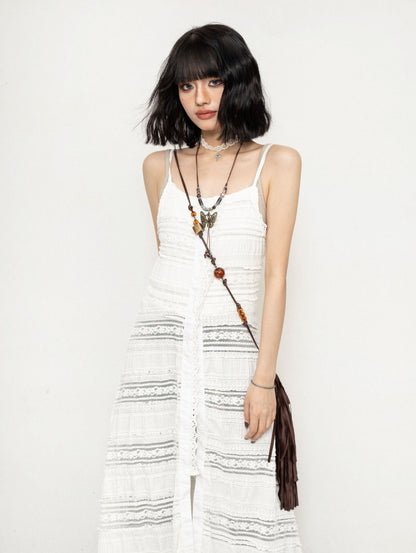 French Lace White Versatile Maxi Skirt Top