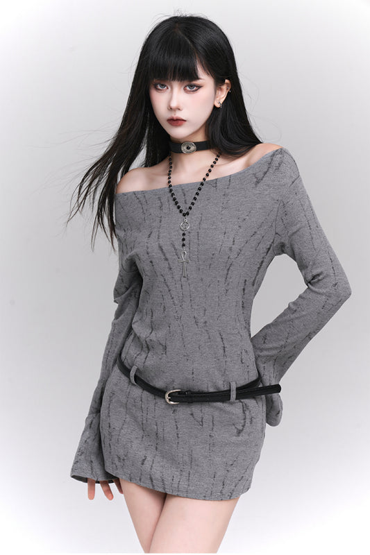 Ghost Girl Pre-Autumn Outfit 2024 New Sweet and Spicy One-Shoulder Top Sweet and Spicy CIC Long-Sleeved Knit