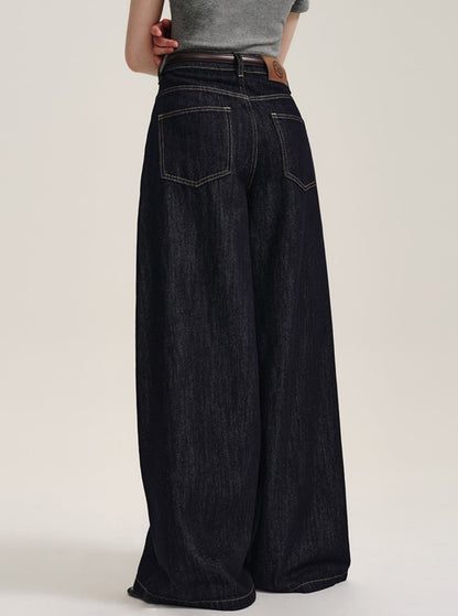 Retro Dark Blue Wide-Leg Jeans Pants