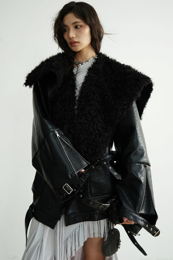 미디 헤비 PU 가죽 실루엣 자켓 