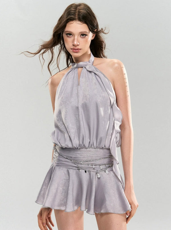 Lace-Up Halterneck Satin Dress