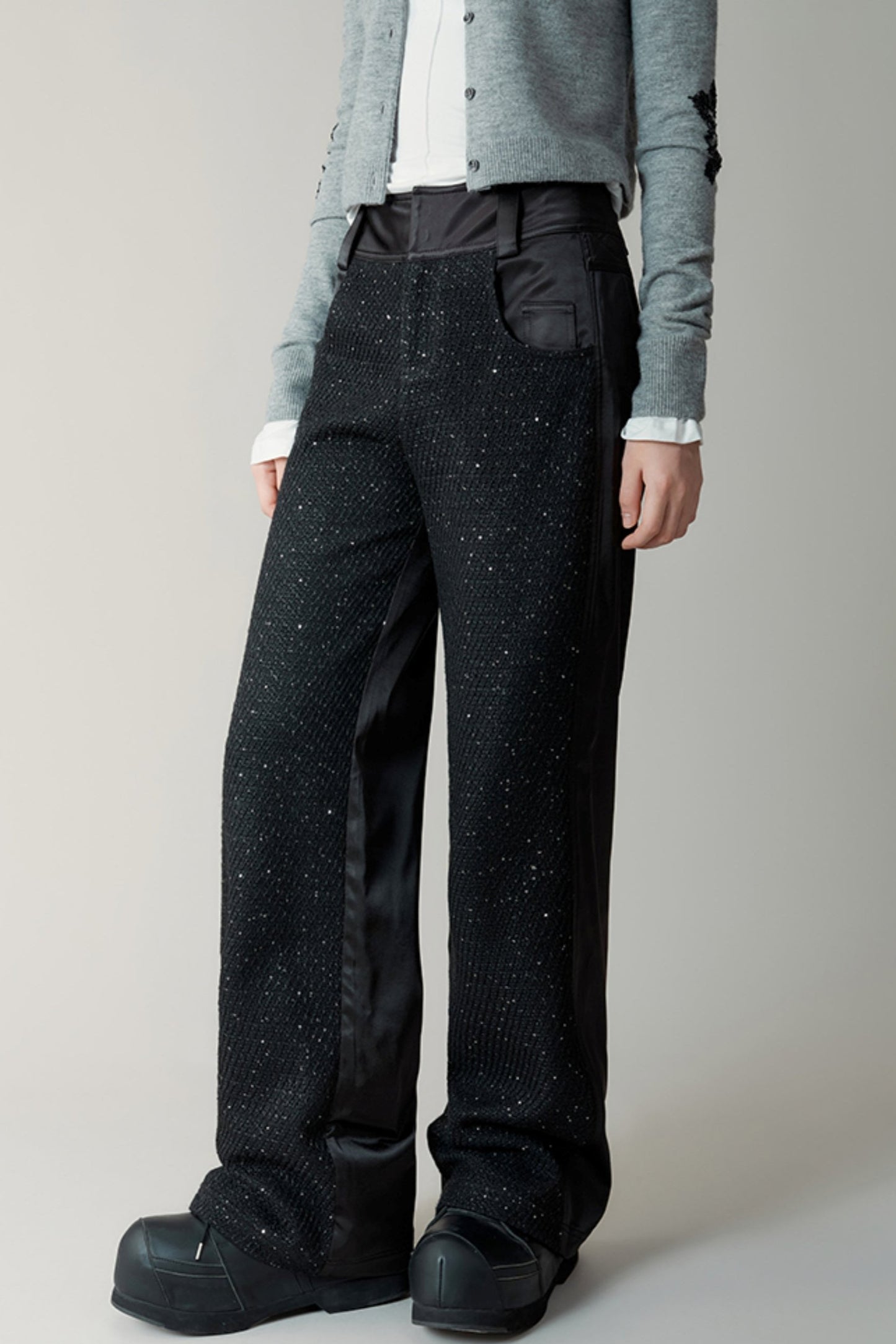 Black Sequin Draped Casual Pants