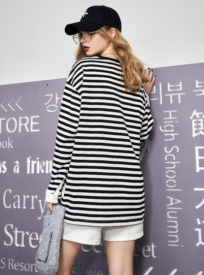 Black and White Striped Cotton Top