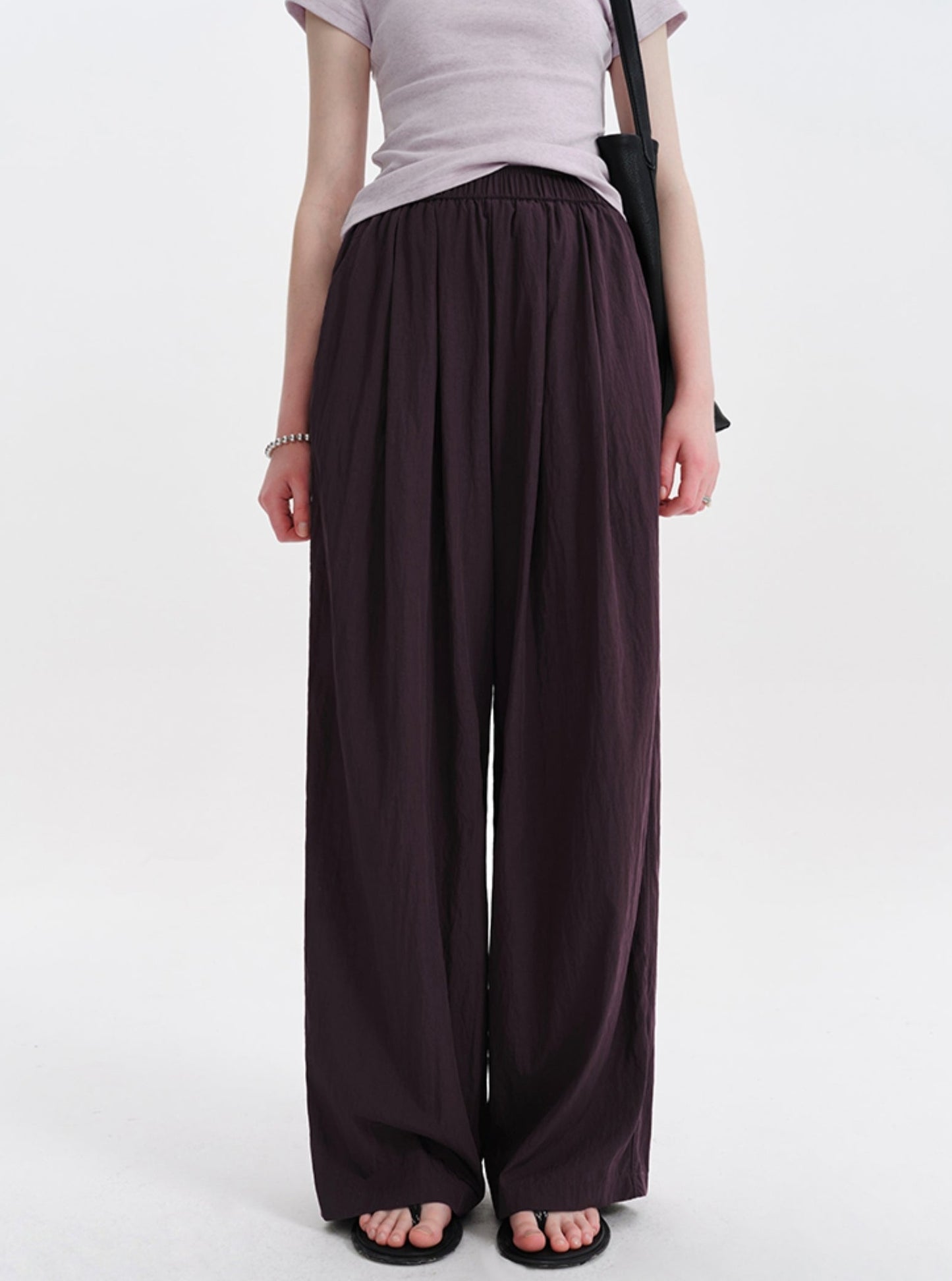 DESIGNER PLUS Slouchy Lila Lässige Weite Hose Sommer Yamamoto Style High-Waisted Plissee Schleppende Hose