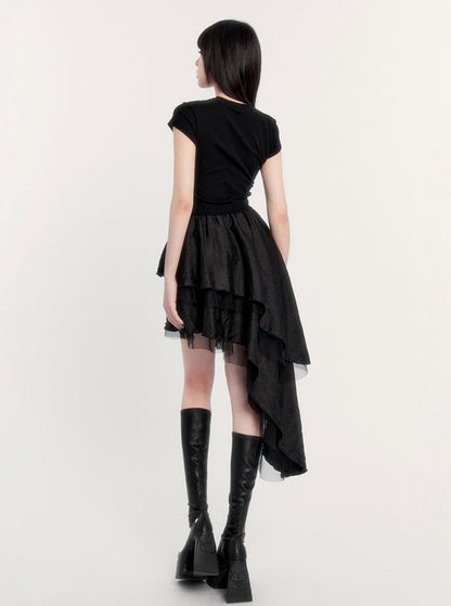 Slim Irregular Pleated Skirt