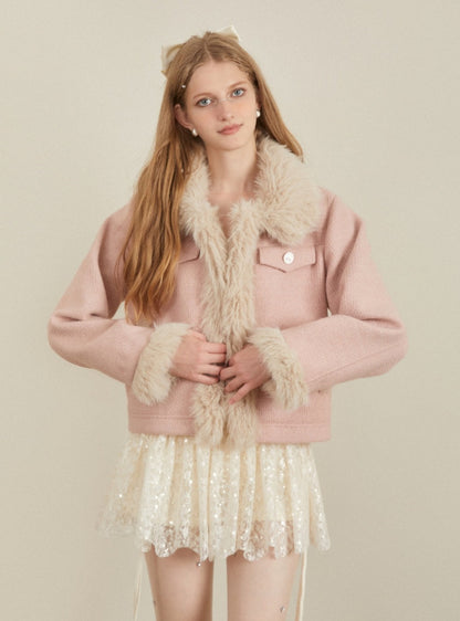 Goldenrod fur-collared jacket