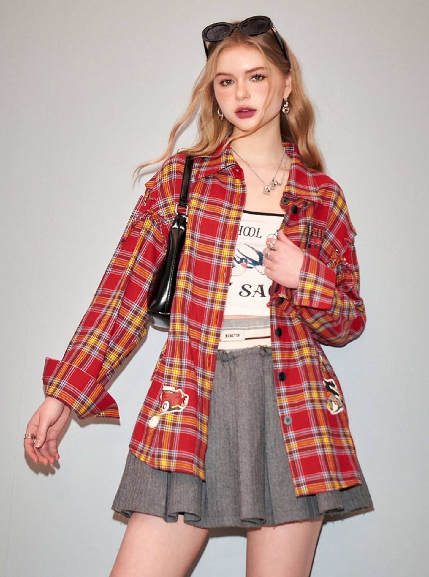 Betty Loose Plaid Long Sleeve Shirt