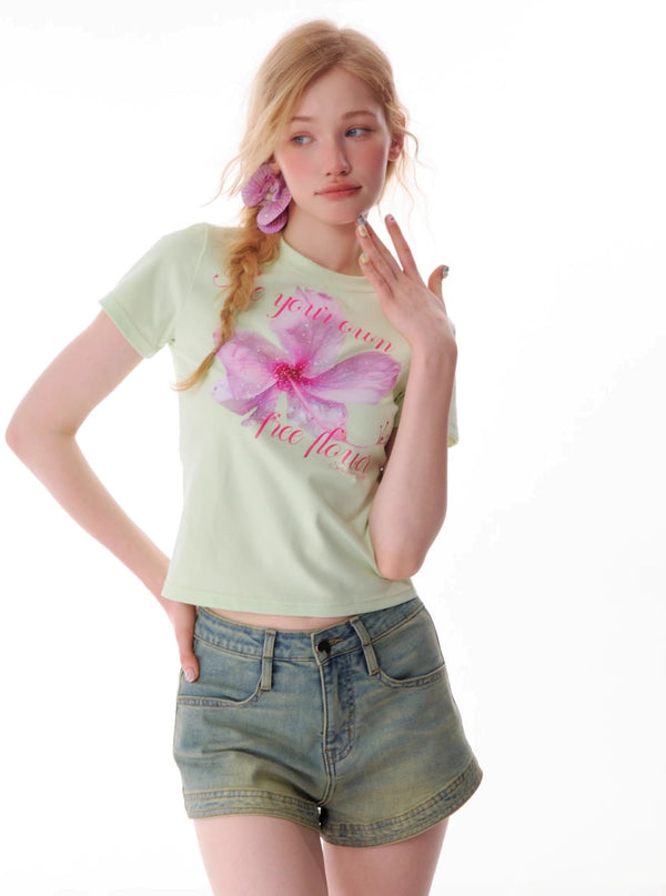 Slim Floral Print Round Neck T-Shirt