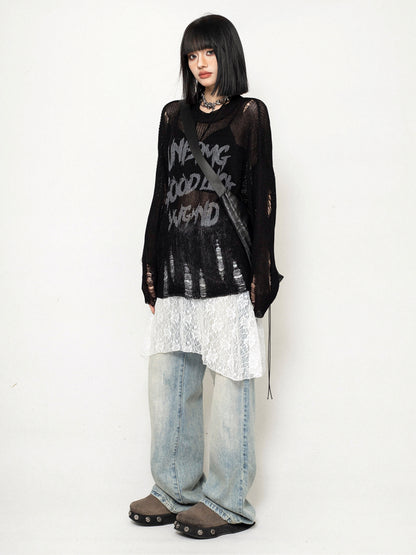 Light Mesh Graffiti Knit Top