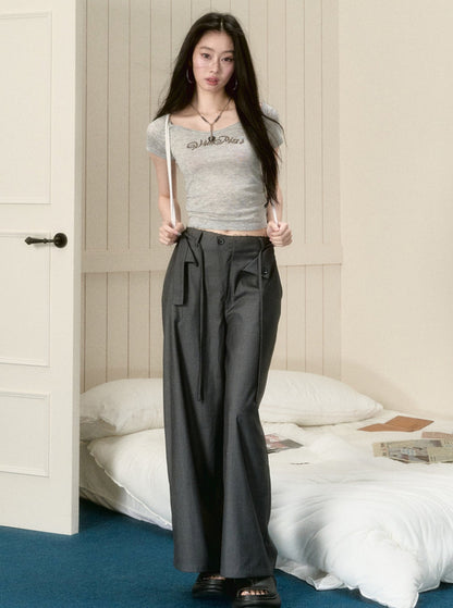 Turned-Up Gray Wide-Leg Pants