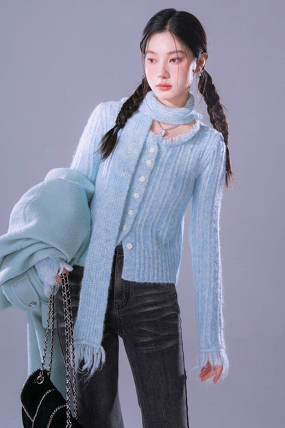 Sunset Pink Mist Blue Wool Cardigan