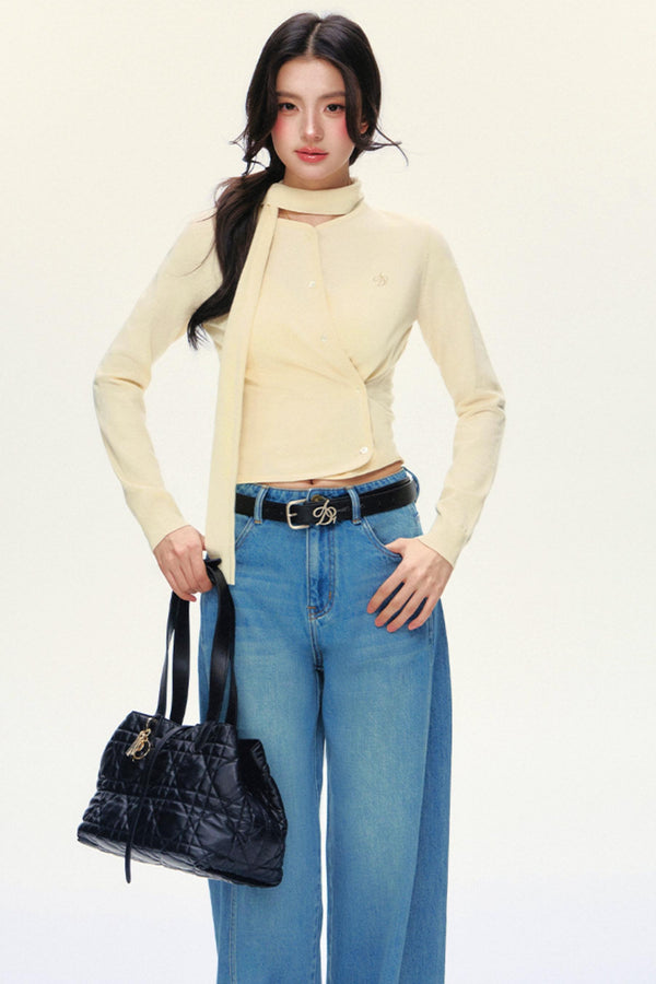 Elegant Bow-Tie Fitted Cardigan