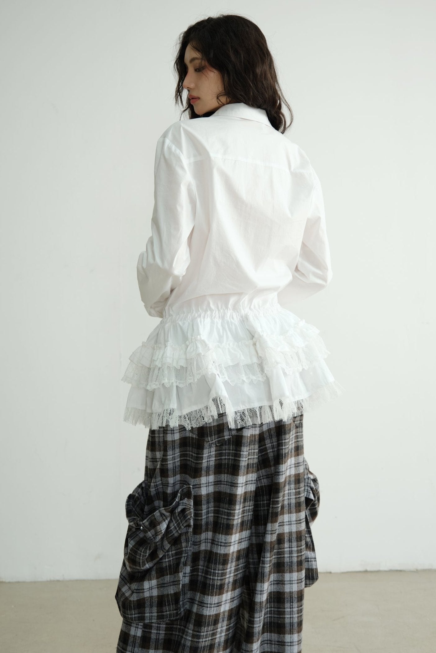 White Lace Tie-Waist Long Shirt