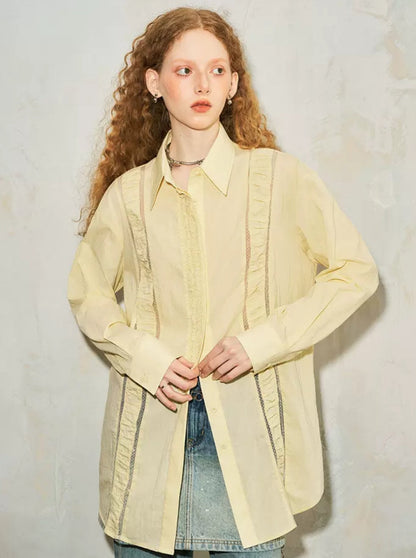Vintage Cut-Out Lace Panelled Shirred Shirt