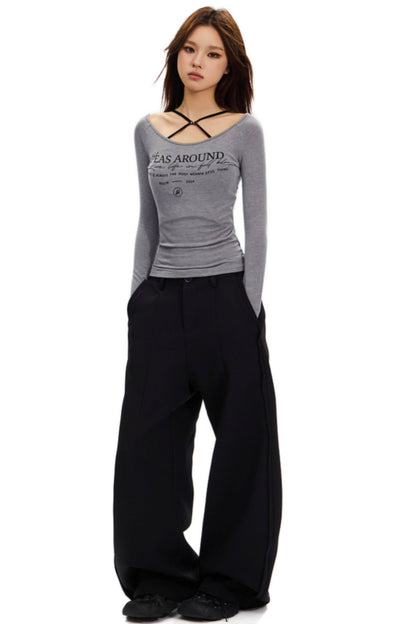 Curved Scimitar Wide-leg Trousers