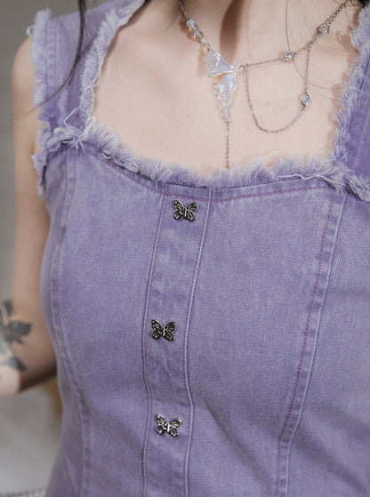 Purple Rose Denim Dress