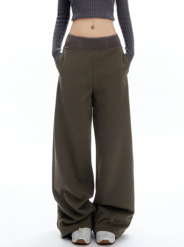 Ribbed Stitching Waistband Mop Pants