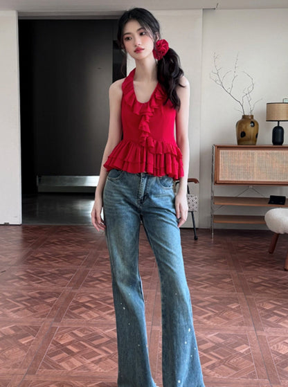 Rose Red Ruffle Top