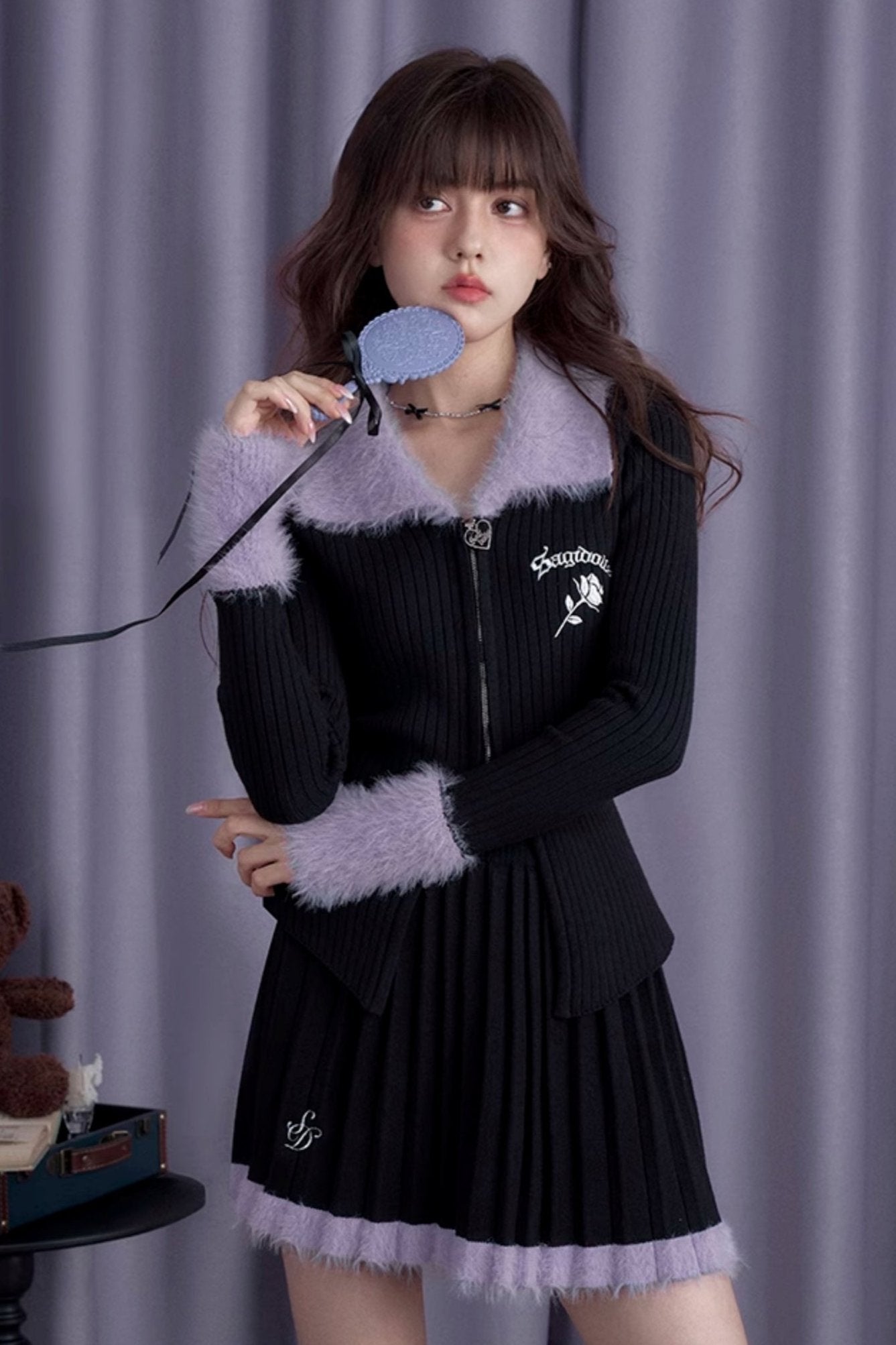 Winter Romance Knitted Slim Cardigan Skirt Set-Up