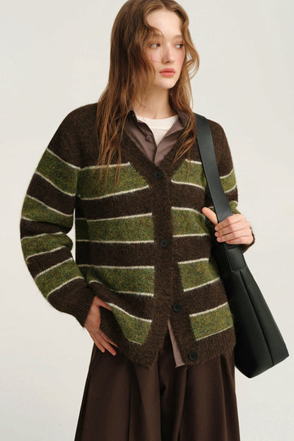 Striped Knitted Wool Cardigan Coat