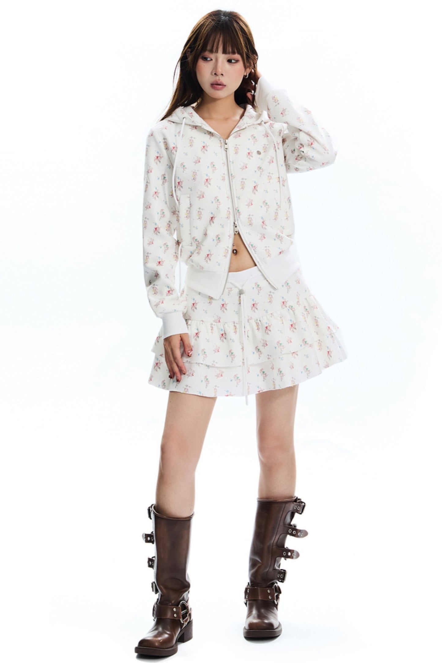 [New on September 19] APEA Fall/Winter Blokette Bunny Floral Waffle Hooded Cardigan Jacket