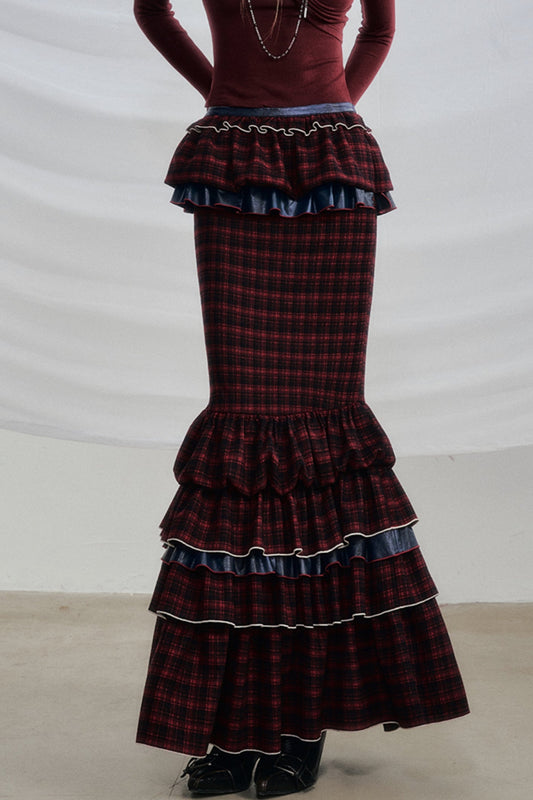 Red Check Fishtail Skirt