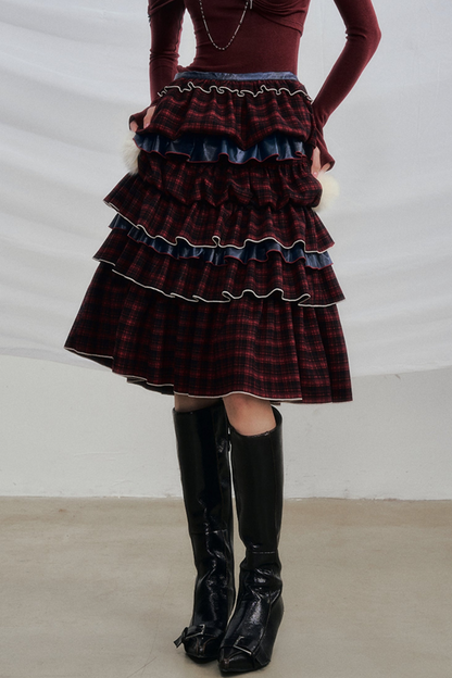 Red Check Fishtail Skirt