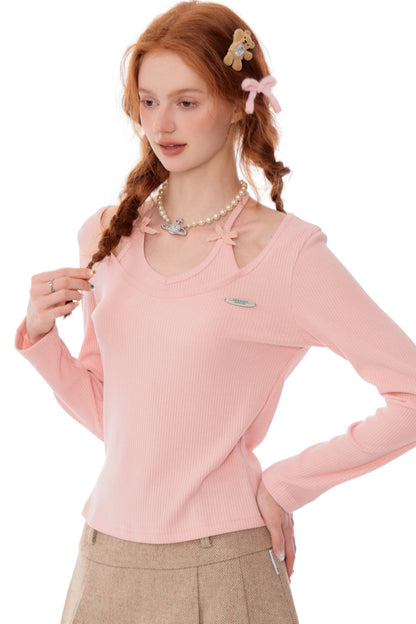 Halterneck Bow Knitted Base Layer