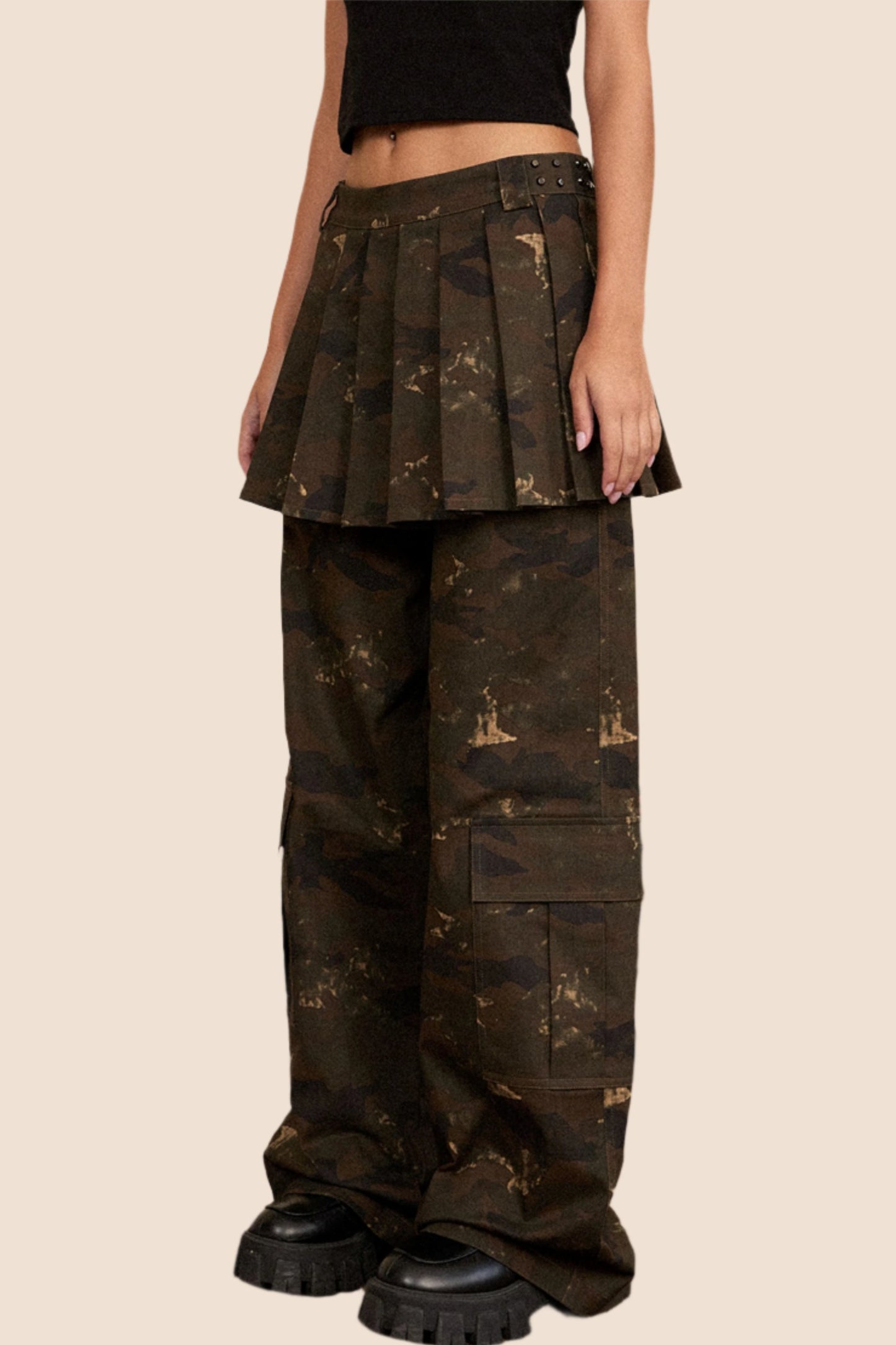 EZEK American retro camouflage design cargo wide-leg casual jeans two-piece loose mop pants set