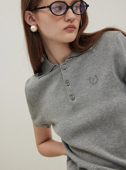 Casual Gray Polo Knit Tee T-Shirt