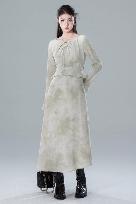 Celadon Shirred Irregular Dress