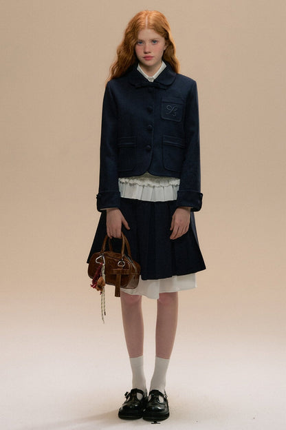 SunsetPark Top, Faltenrock, Off-White, Navy Jugend College Tweed Mädchen Set