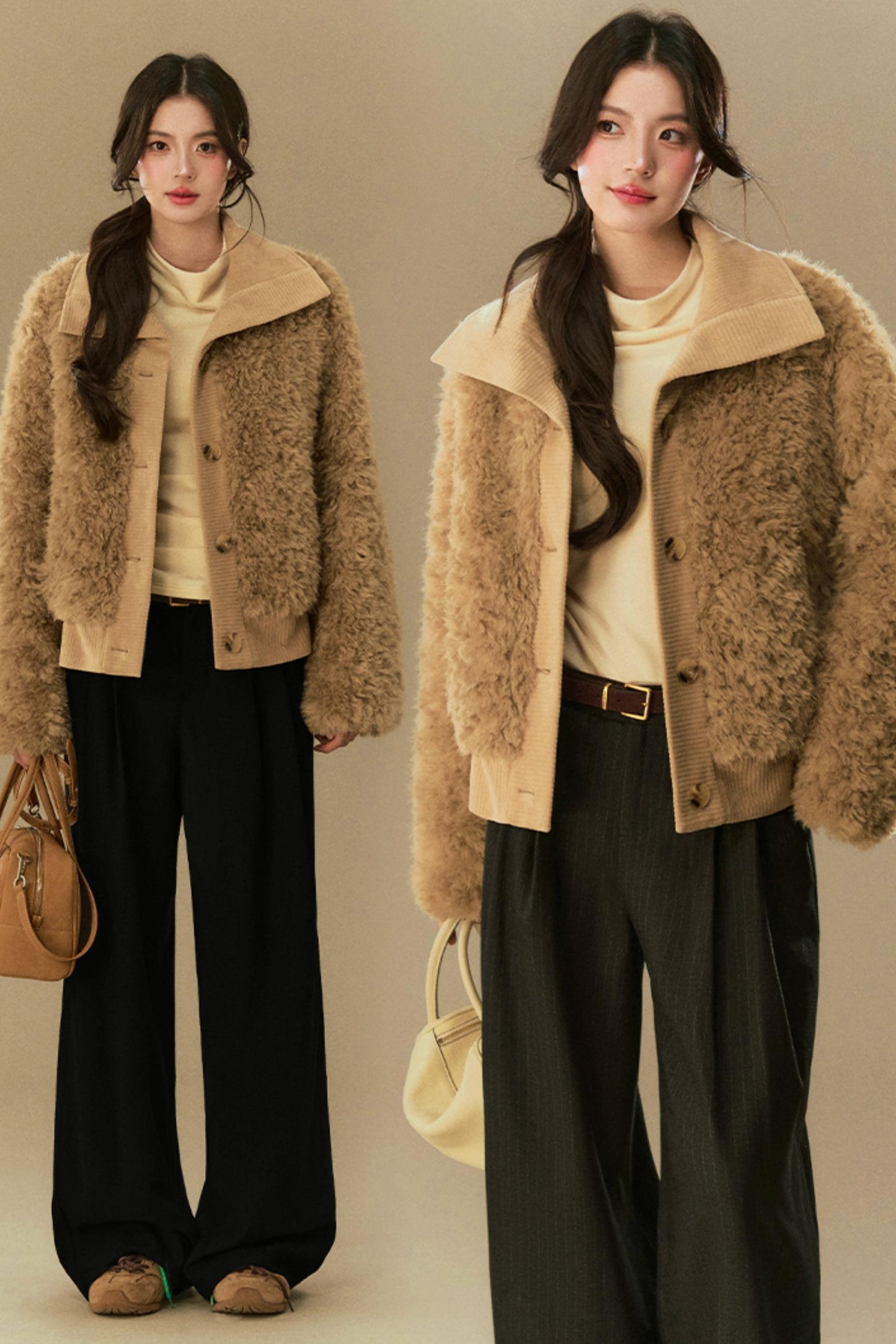 Cropped Fur Lapel Jacket