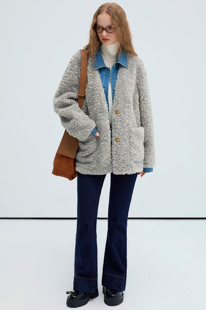 Lamb's Wool Suede Denim Coat