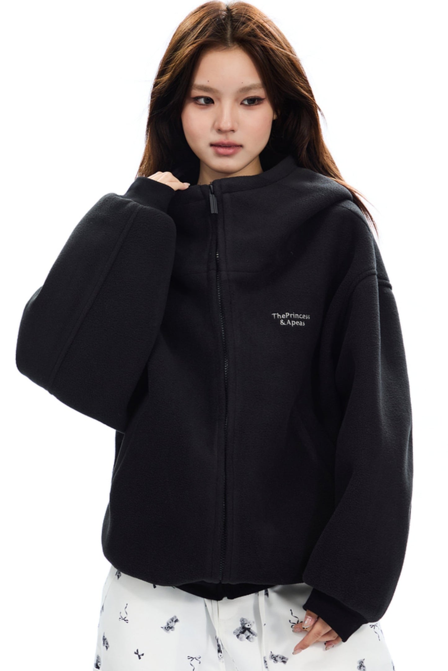 Loose Fit Zipper Fleece Jacket