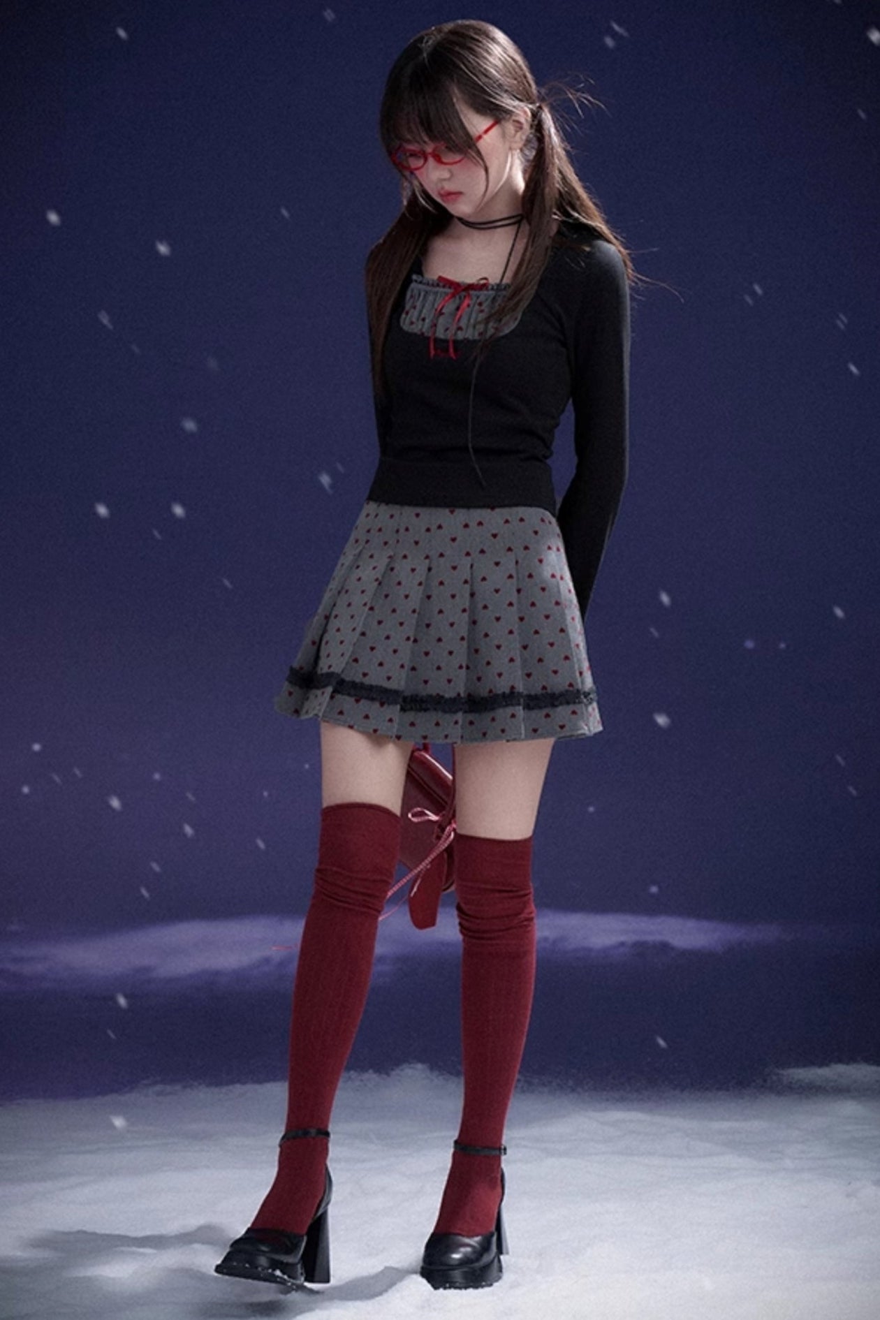 Red Flocked Sweetheart Skirt