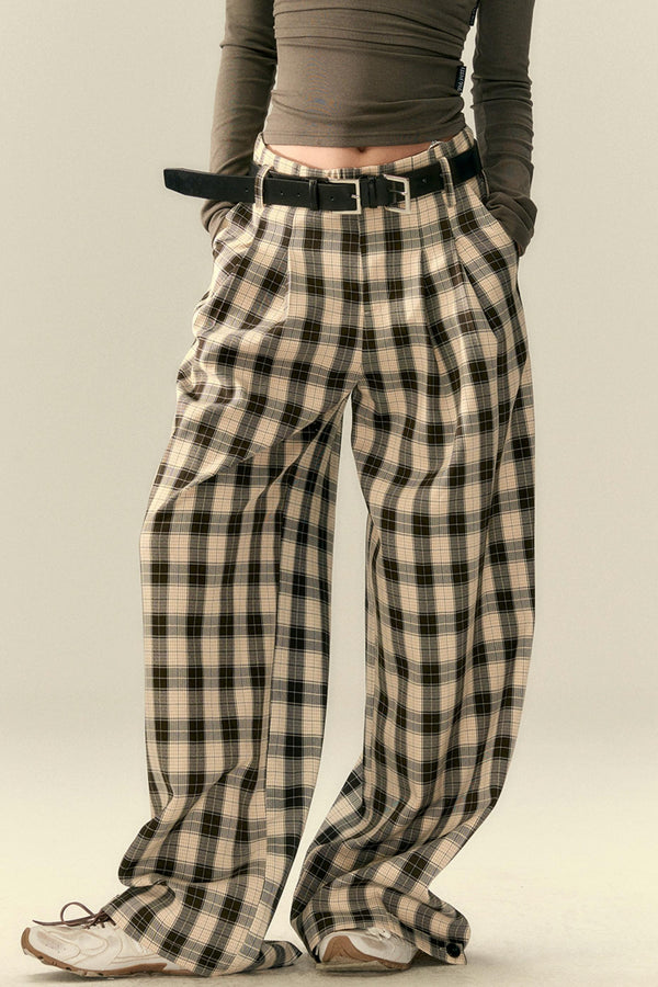 Tailored Plaid Pleated Trousers