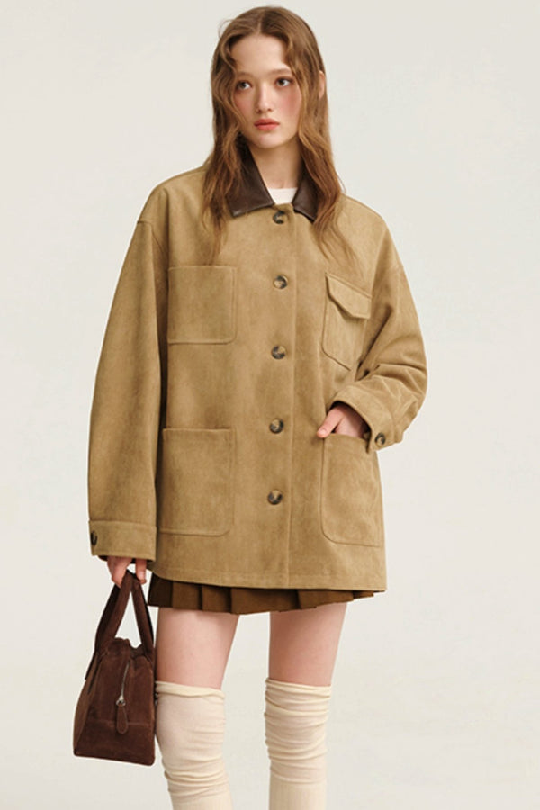 Midi Lapel Vintage Suede Jacket