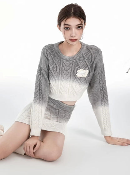 Gradient Sweater Short Skirt Two-Piece Set
