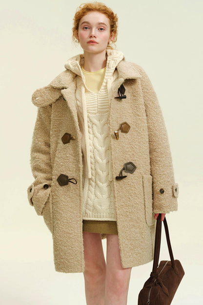 Horn Buckle Stand-Collar Wool Coat