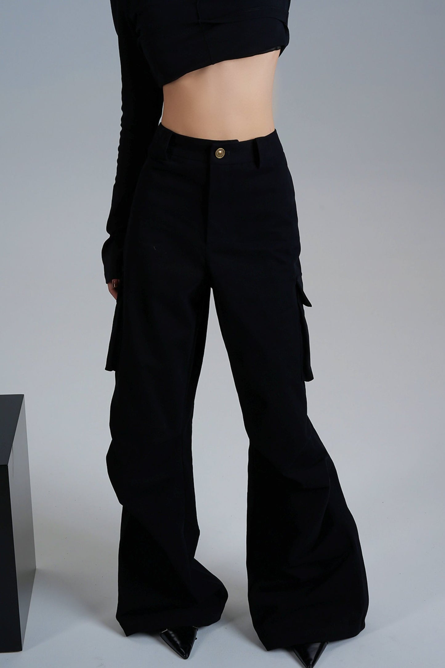 Pleated High-Waisted Cargo Pants