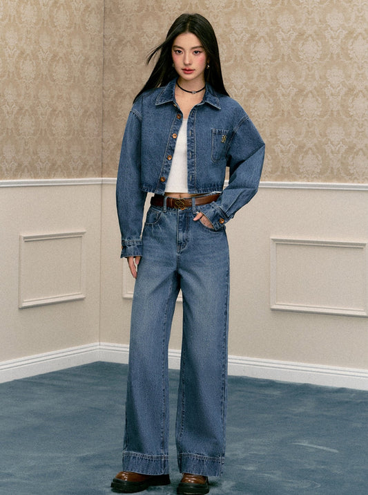 American Retro College Dark Blue Denim Set