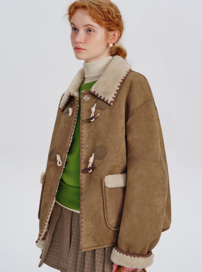 Buckle fur integrated lapel jacket