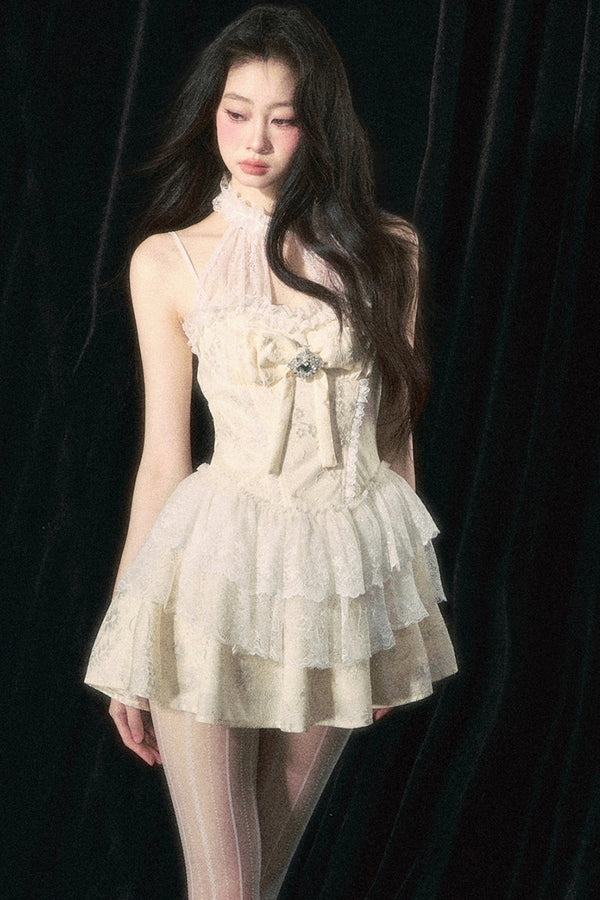 우아한 허리 레이스 드레스 